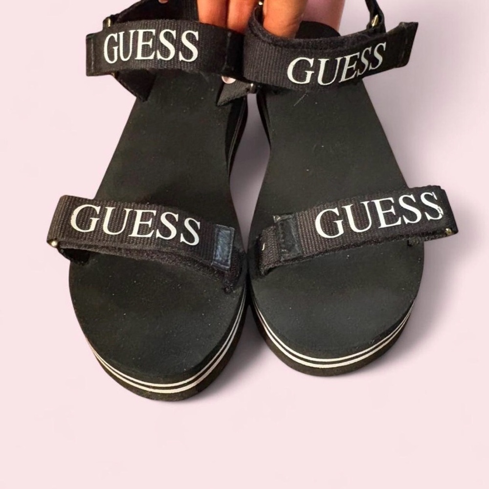 Guess Black Logo Strap Platform Sandals